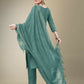 Jyoti Fashion Women's Teal Cotton Blend Embroidery & Fancy Lace work Kurta with Trouser & Dupatta | Swadesiicart