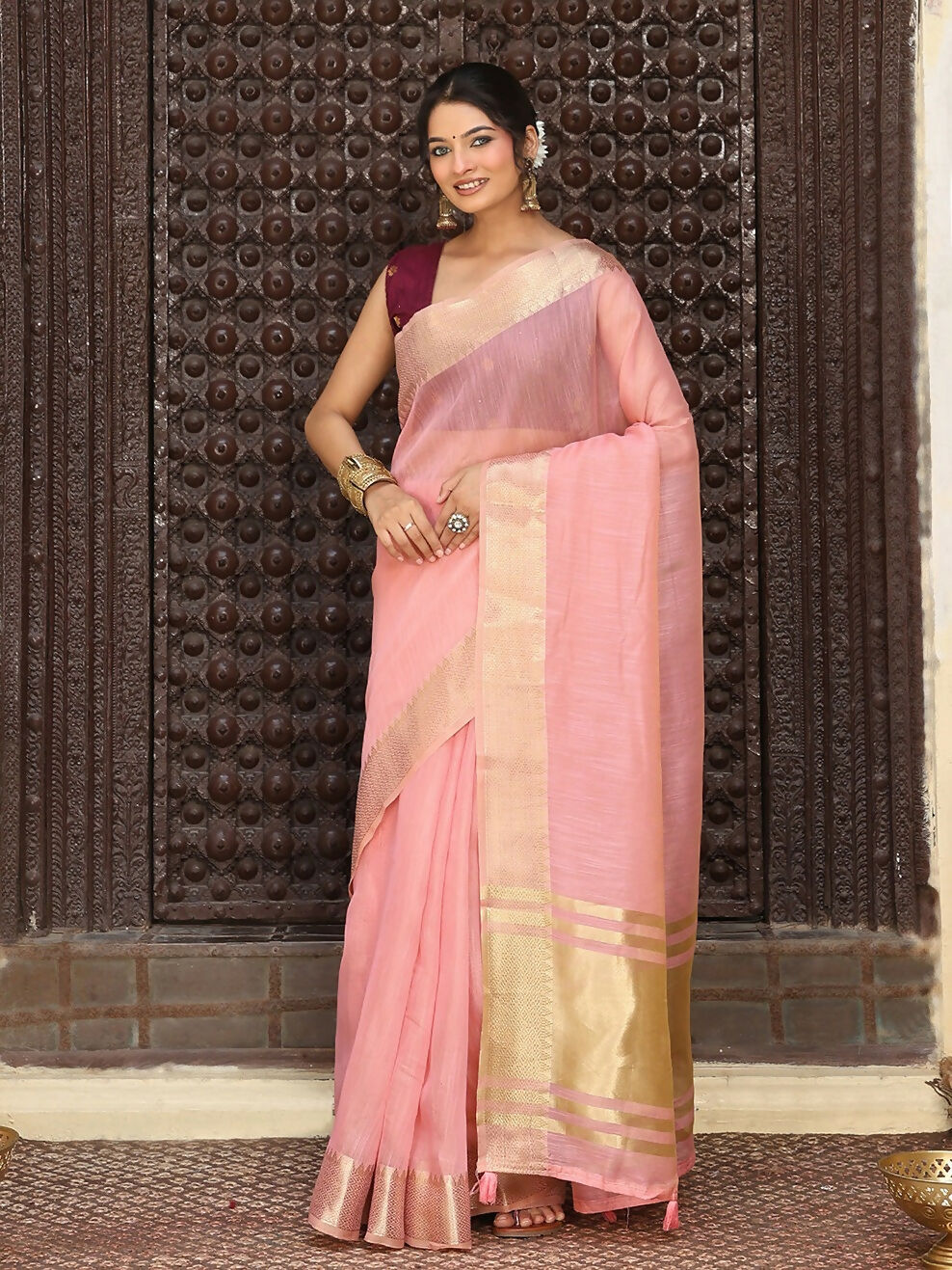 Shree Shyam Fashion Pink Cotton Saree