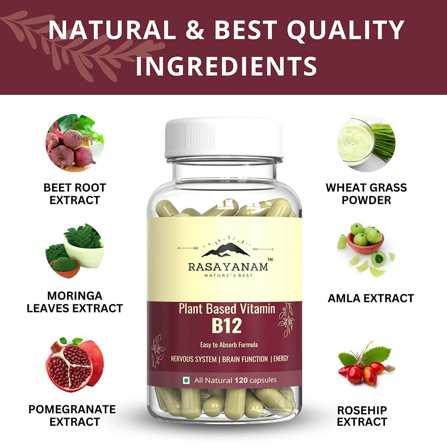 Rasayanam Plant Based Vitamin B12 Capsules for Men & Women - Swadesiicart