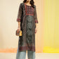 Dark Green Chinon Digital Printed With Hand Work Kurta - Himanshi - Swadesiicart
