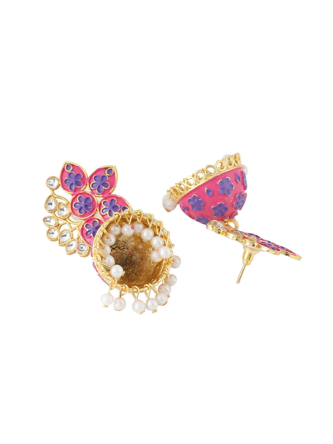 NVR Women Pink Dome Shaped Jhumka Earrings | Swadesiicart