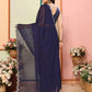 Aafreen Partywear Designer Nevy Blue White Rangoli Fancy Saree