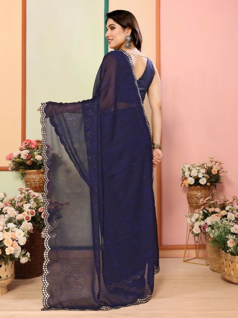 Aafreen Partywear Designer Nevy Blue White Rangoli Fancy Saree