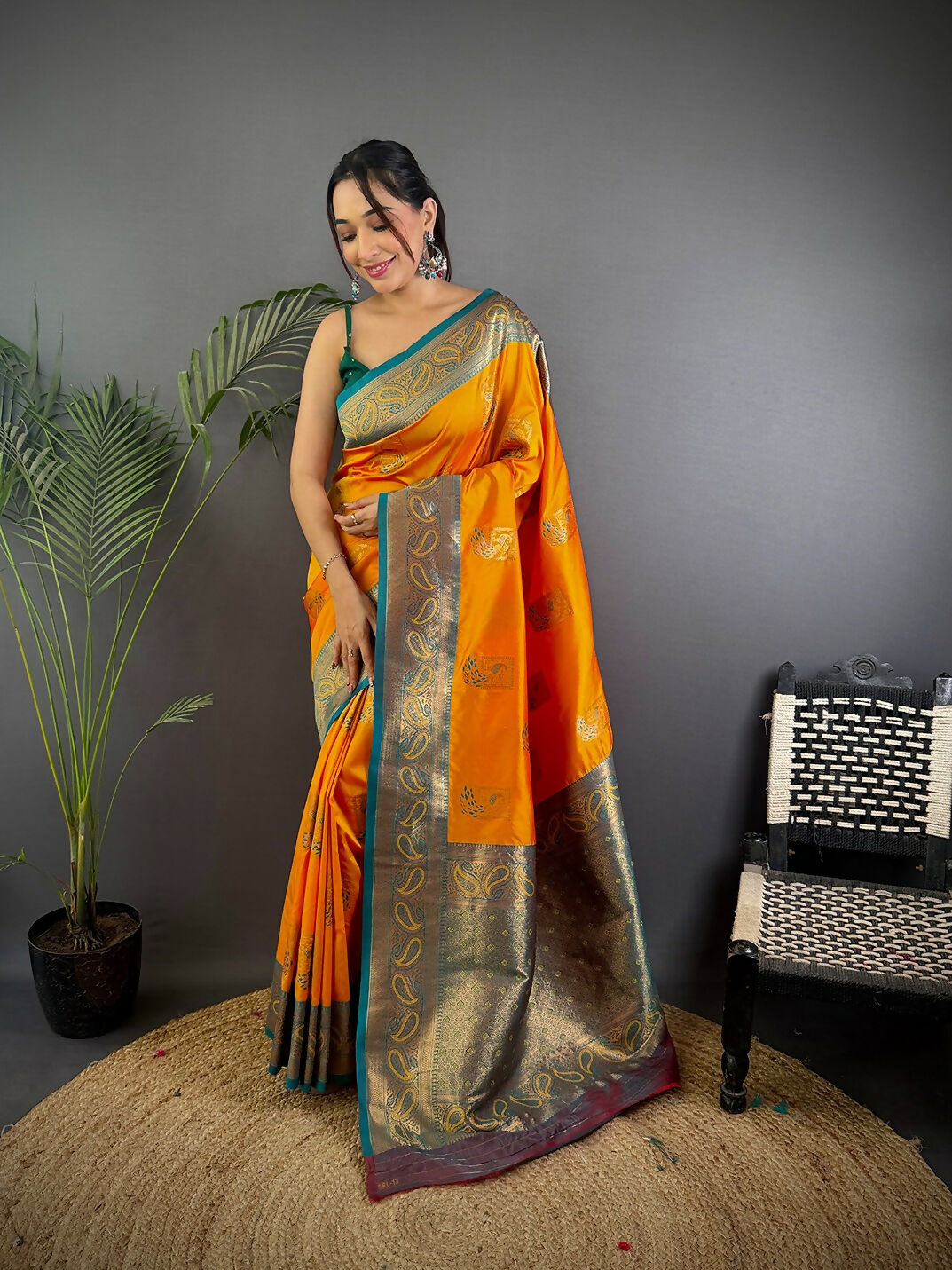 Joban Fashion Grey Peacock Banarasi Silk Sarees | Swadesiicart