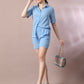 Myshka Women's Blue Solid Shirt Collar Party Shirt With Shorts Co-ord set - Swadesiicart