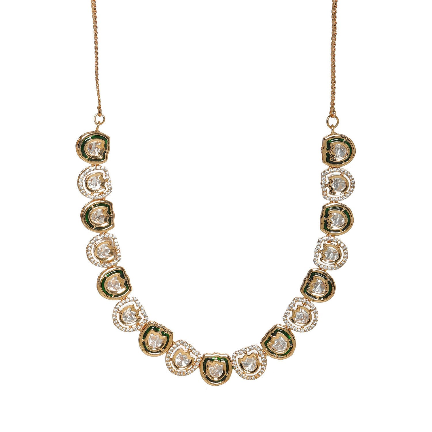 Kundan and Daimond Neckpiece (Gold) - Ruby Raang | Swadesiicart