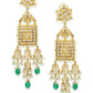 Long Kundan Earrings with Green Stone- Ruby Raang | Swadesiicart