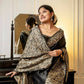 Vishnu Weaves Women's Black Handloom Raw Silk Woven Border Saree with Unstitched Blouse - Swadesiicart