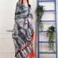 Very Much Indian Handmade Tie And Dye Cotton Saree By Women Weavers -Red Black | Swadesiicart