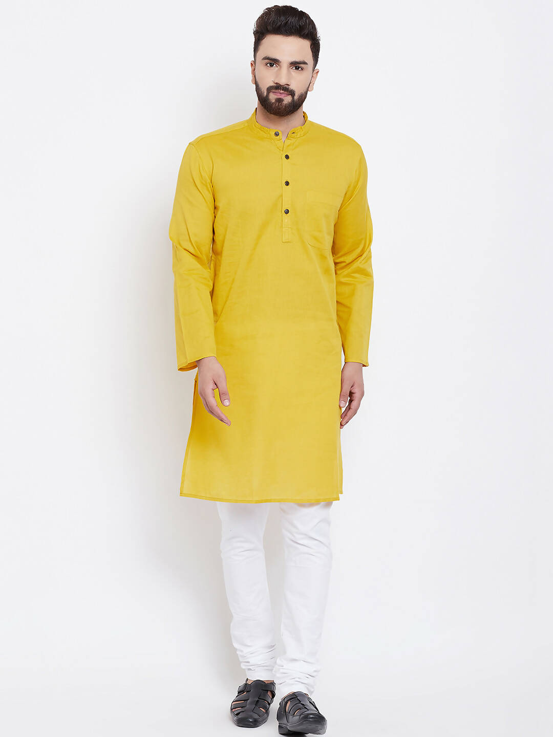 Even Apparels Yellow Men's Pure Cotton Kurta With Band Collar | Swadesiicart