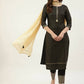 FIORRA Women's Black Poly Crepe Straight Kurta Pant With Dupatta - Swadesiicart