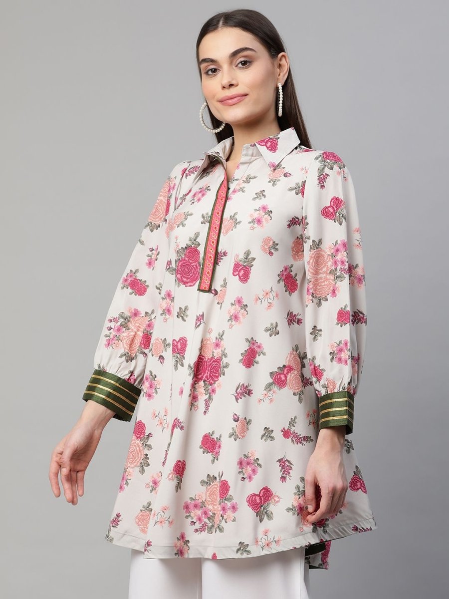 Ahalyaa Women Beige Crepe Digital Floral Print Tunic | Swadesiicart