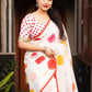 White Kota Silk Printed Saree with Unstitched Blouse - Hiral Fashion | Swadesiicart