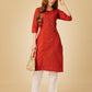 Jyoti Fashion Women's Rust Cotton Blend Embroidered Kurta Pant Set | Swadesiicart