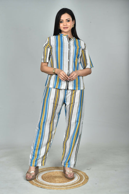 Morchari Digital Print Semi Muslin Co-Ord Set Top & Trouser-Multicolor - Swadesiicart