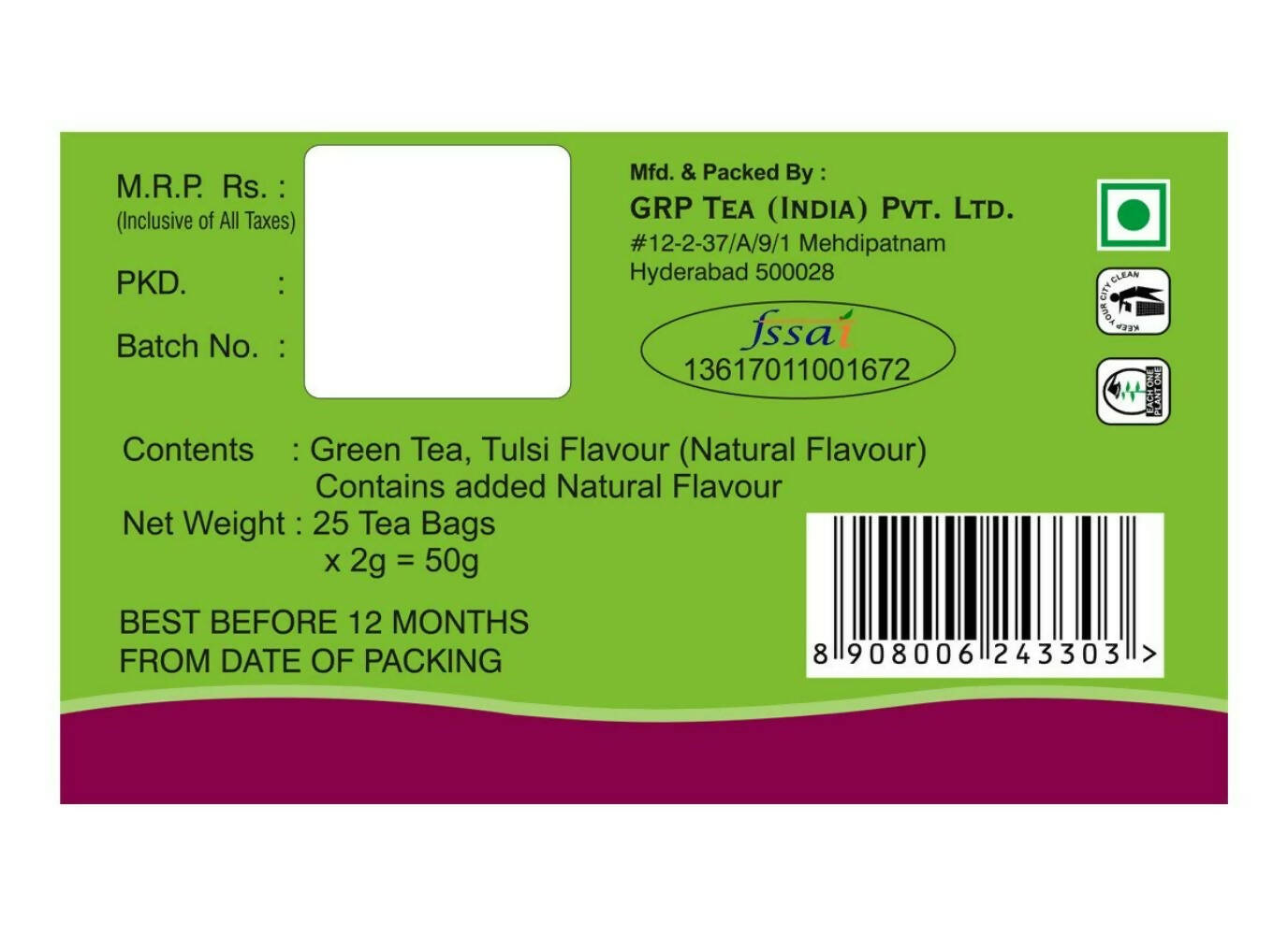 Tanza Tea Slim Green Tea Bags Tulsi Herbal - Swadesiicart