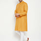 Even Apparels Yellow Viscose Men's Long Kurta With Band Collar | Swadesiicart