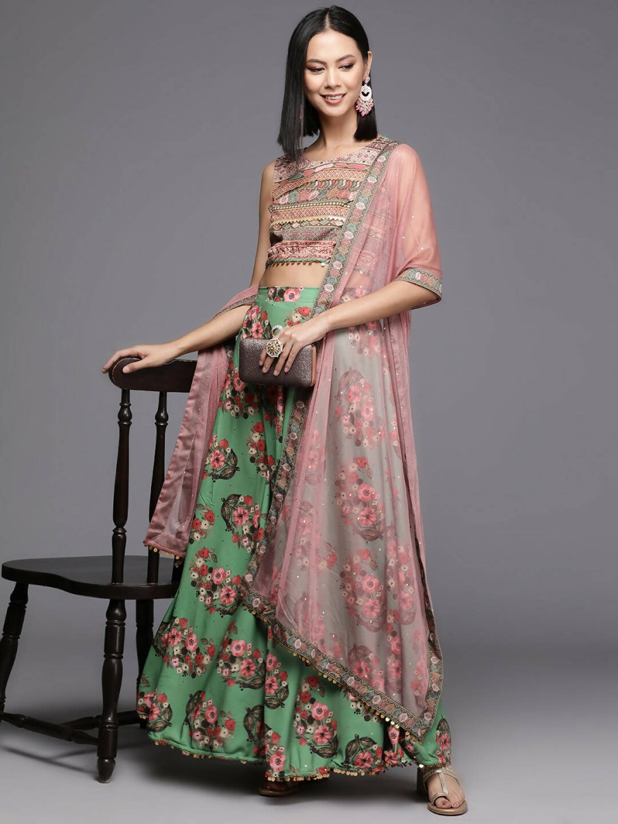 Ahalyaa Women's Traditional wear Lehenga Choli - Green | Swadesiicart