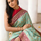 Joban Fashion Aqua Crepe Chiffon Pure Handloom Banarasi Silk Saree | Swadesiicart