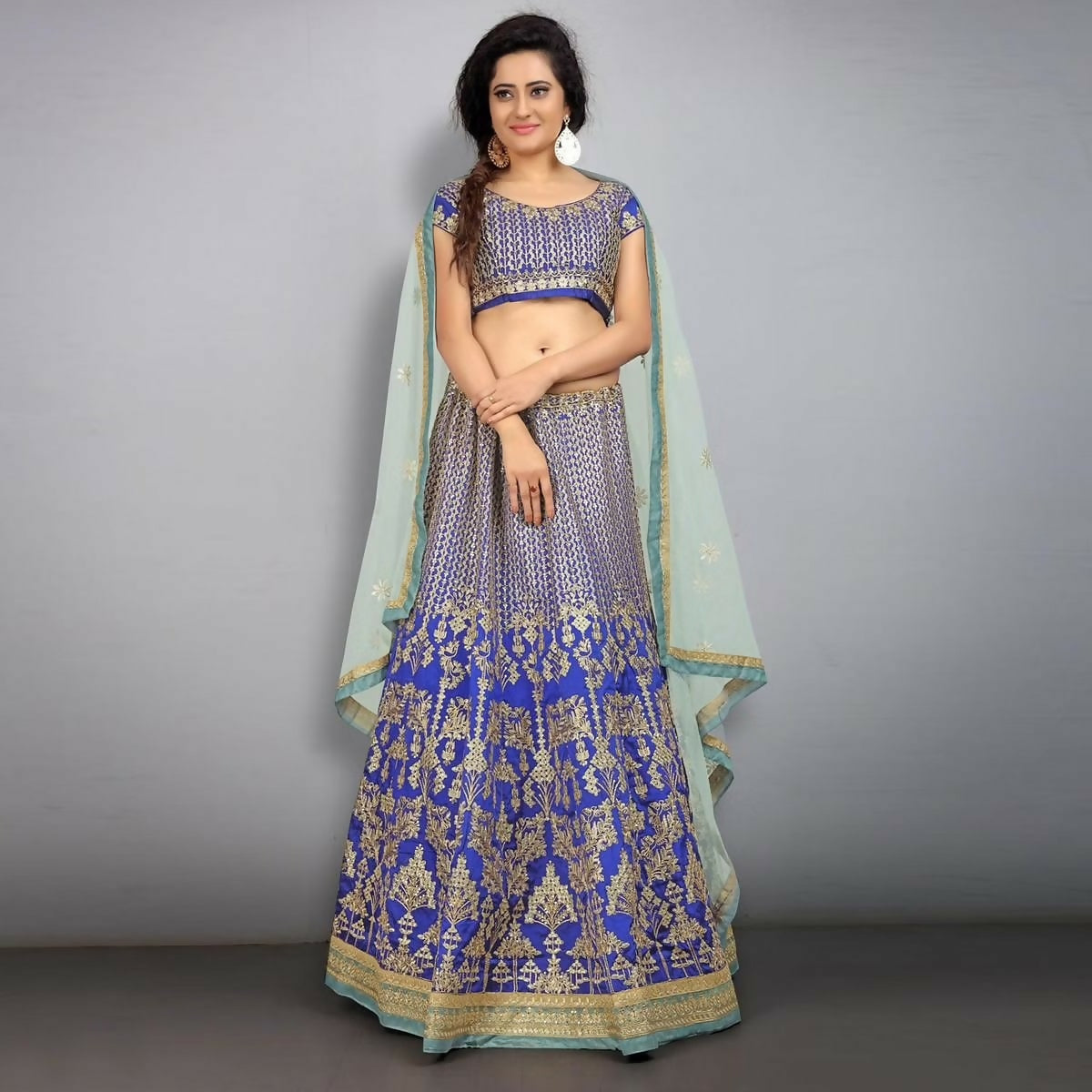 Jyoti Fashion Royal Blue Sequence, Dori & Zari Embroidery Tafeta Silk Lehenga Choli with Dupatta | Swadesiicart