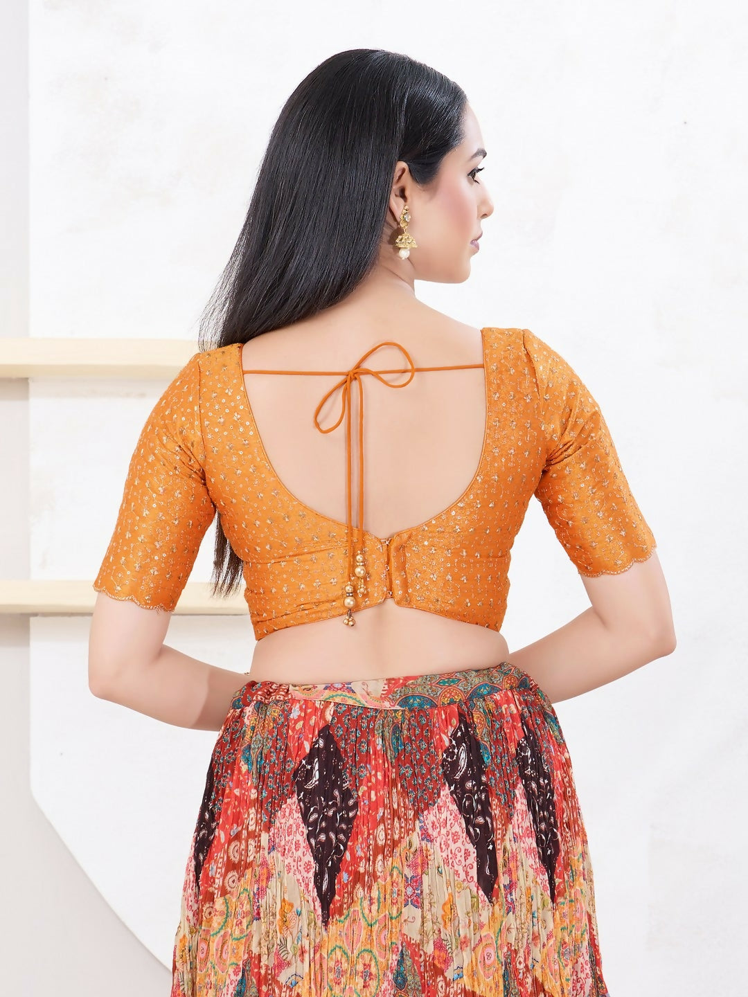 Joban Fashion Orange Tissue Elbow Sleeveless Back Open Blouse - Swadesiicart