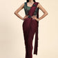Maroon Imported Fabric Plain Ready to wear Saree with stitched Blouse - Vrinda | Swadesiicart