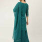 FIORRA Women's Teal Green Crepe Straight Kurta Skirt With Dupatta - Swadesiicart