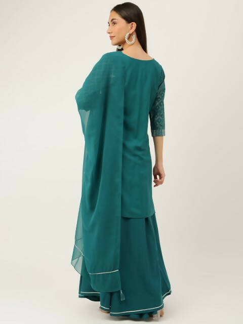 FIORRA Women's Teal Green Crepe Straight Kurta Skirt With Dupatta - Swadesiicart