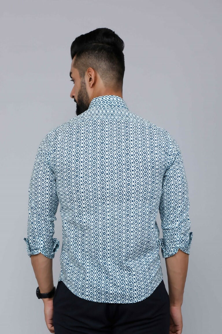 Miravan Men's White & Blue Premium Cotton Floral Print Casual Shirt | Swadesiicart
