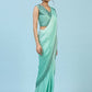 Sea Green Ombre Satin Georgette Plain Ready to wear Saree with stitched Blouse - Vrinda | Swadesiicart