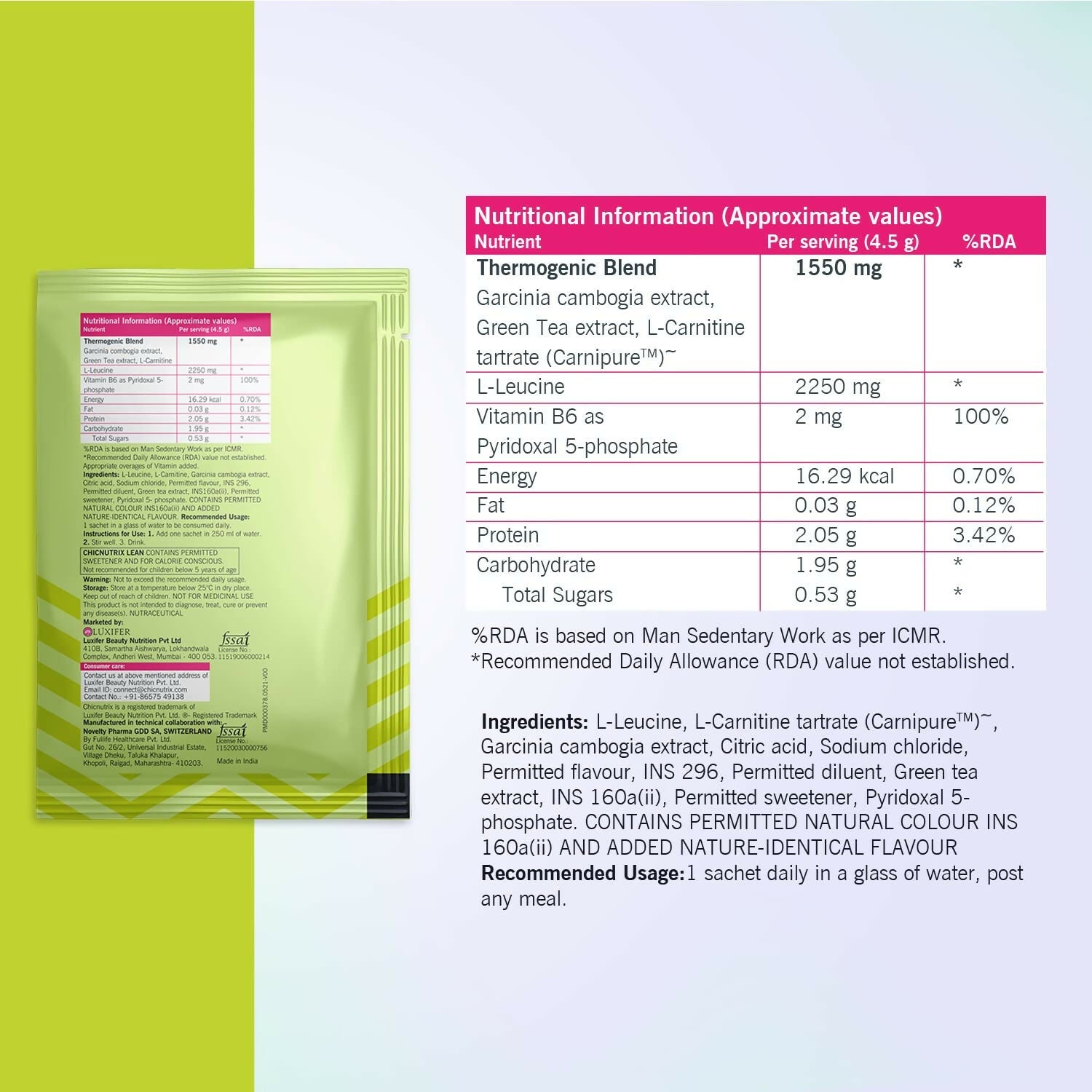 Chicnutrix Korean Lean Weight Management Fat Burner Sachets | Swadesiicart