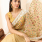 Beige Organza Floral Embroidered Saree with Unstitched Blouse Piece - Roozal