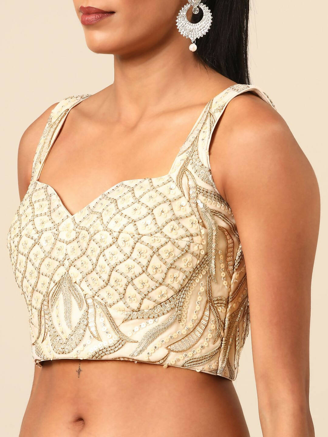 House of Panchhi Cream Net Sequins and Zarkan embroidery Lehenga choli & Dupatta | Swadesiicart