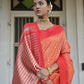 Vishnu Weaves Women's Orange Raw Silk Saree with Blouse - Swadesiicart
