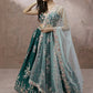 House of Panchhi Teal - Pure Georgette Thread & Sequins Work Lehenga | Swadesiicart