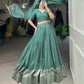 Lorenvalley Seagreen Pure Chanderi Plain With Zari Weaving Work Border Lehenga Choli | Swadesiicart