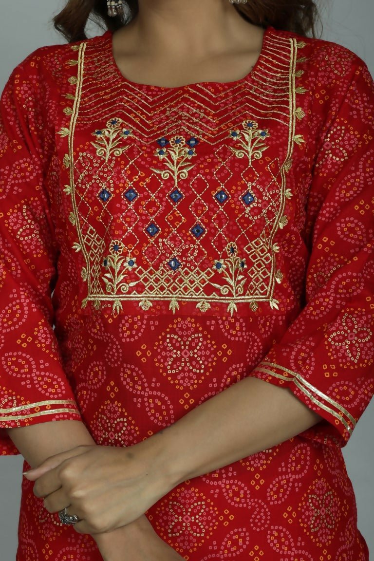 Alvano Printed Stylish A-line Kurti with Sharara set for Women and Girls Rayon (Orange)