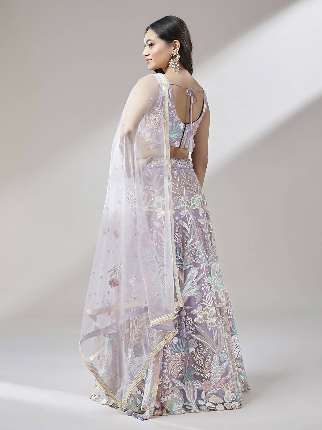 House of Panchhi Muave Net Sequinse Work Lehenga & Blouse with Dupatta | Swadesiicart