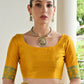Vishnu Weaves Women's Yellow Handloom Raw Silk Thread Weaving Saree with Blouse - Swadesiicart