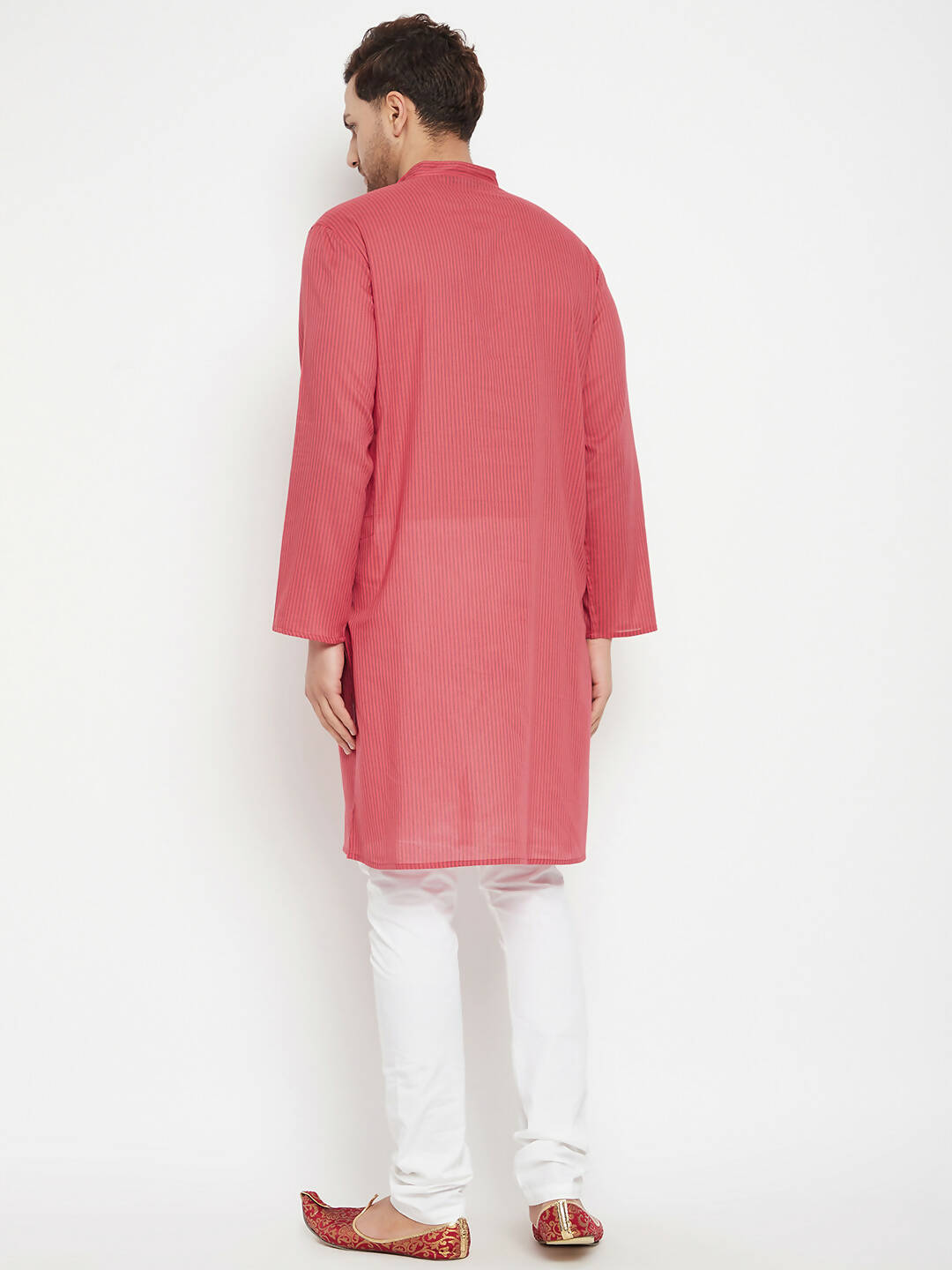 Even Apparels Rust Pure Cotton Long Men's Kurta With Band Collar | Swadesiicart