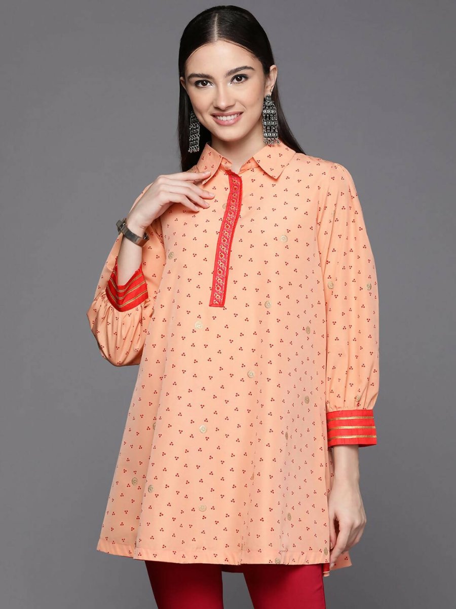 Ahalyaa Women Peach Crepe Printed Tunic | Swadesiicart