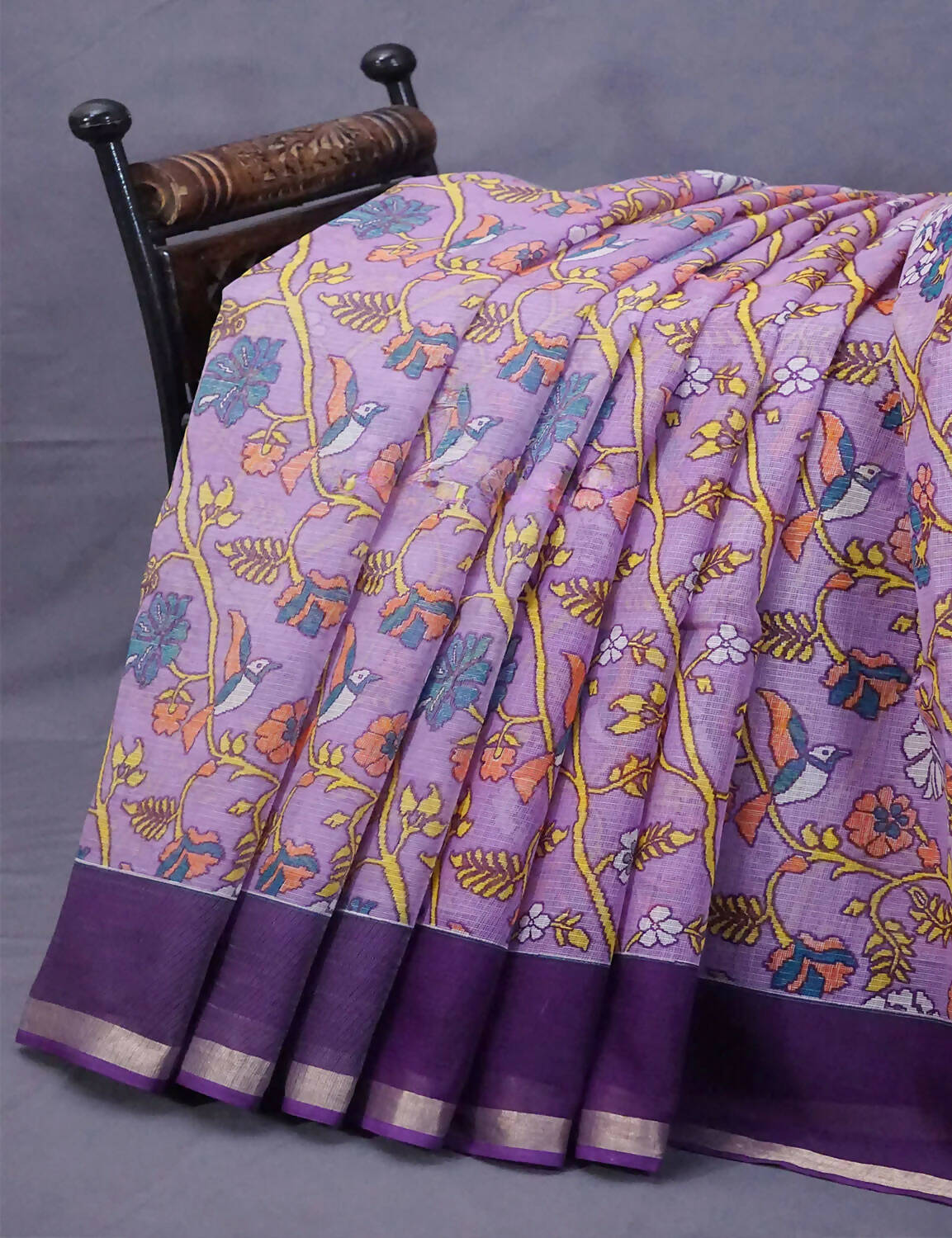 Lavendar & Blue Combo Bird Design Pure Kota Cotton Saree By Gayathri Reddy Designer Studio | Swadesiicart