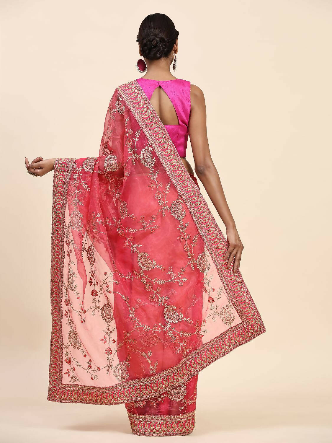 Vamsee Pink Organza Saree - Swadesiicart