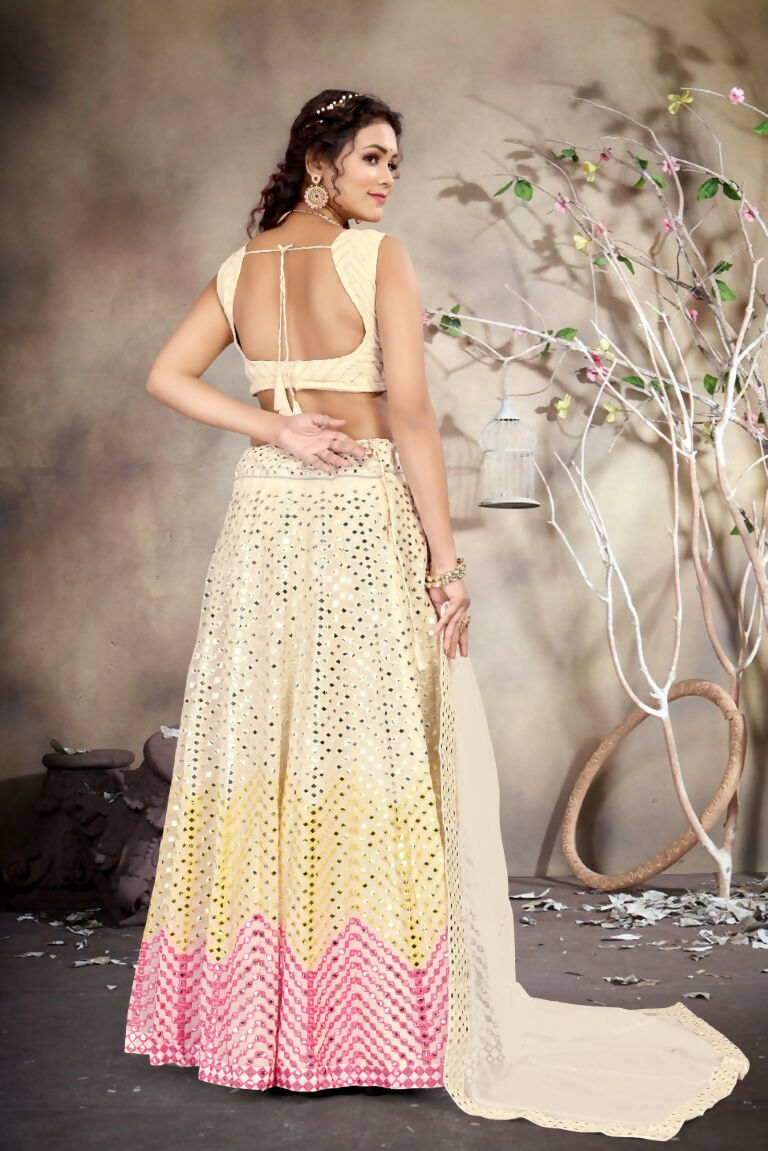 Jyoti Fashion Butter Cream Sequence with Thread Zari Embroidery Georgette Lehenga Choli with Dupatta | Swadesiicart