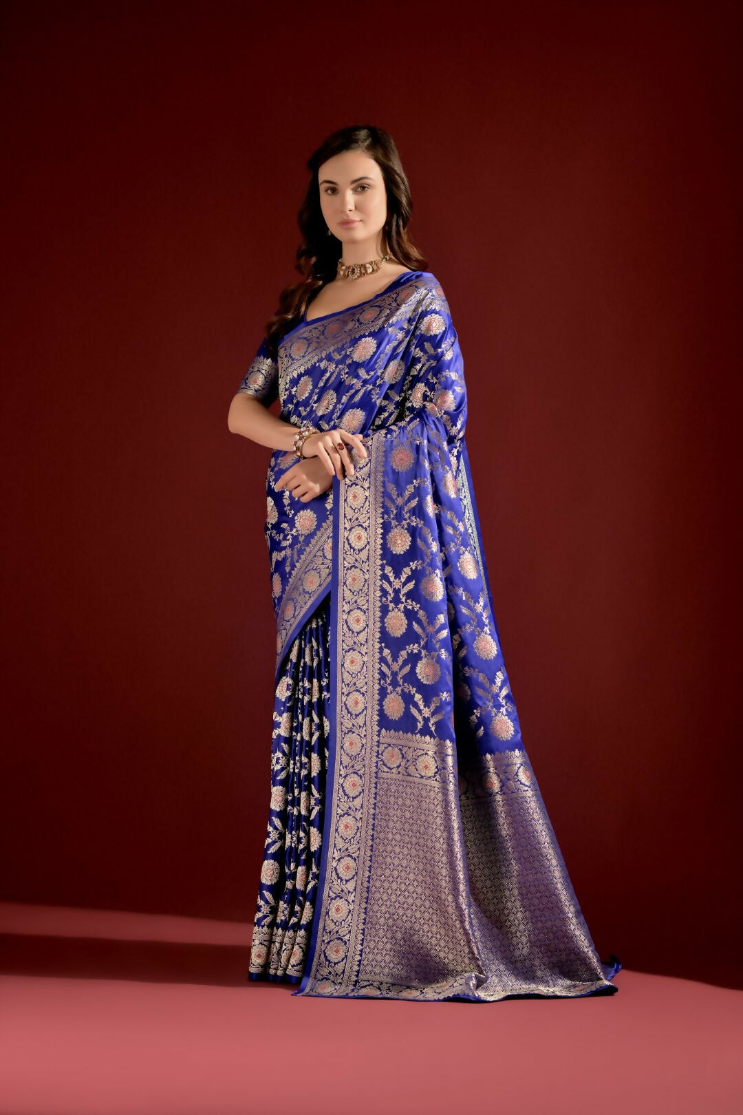 Vishnu Weaves Women's Blue Banarasi Silk Woven Saree with Blouse - Swadesiicart