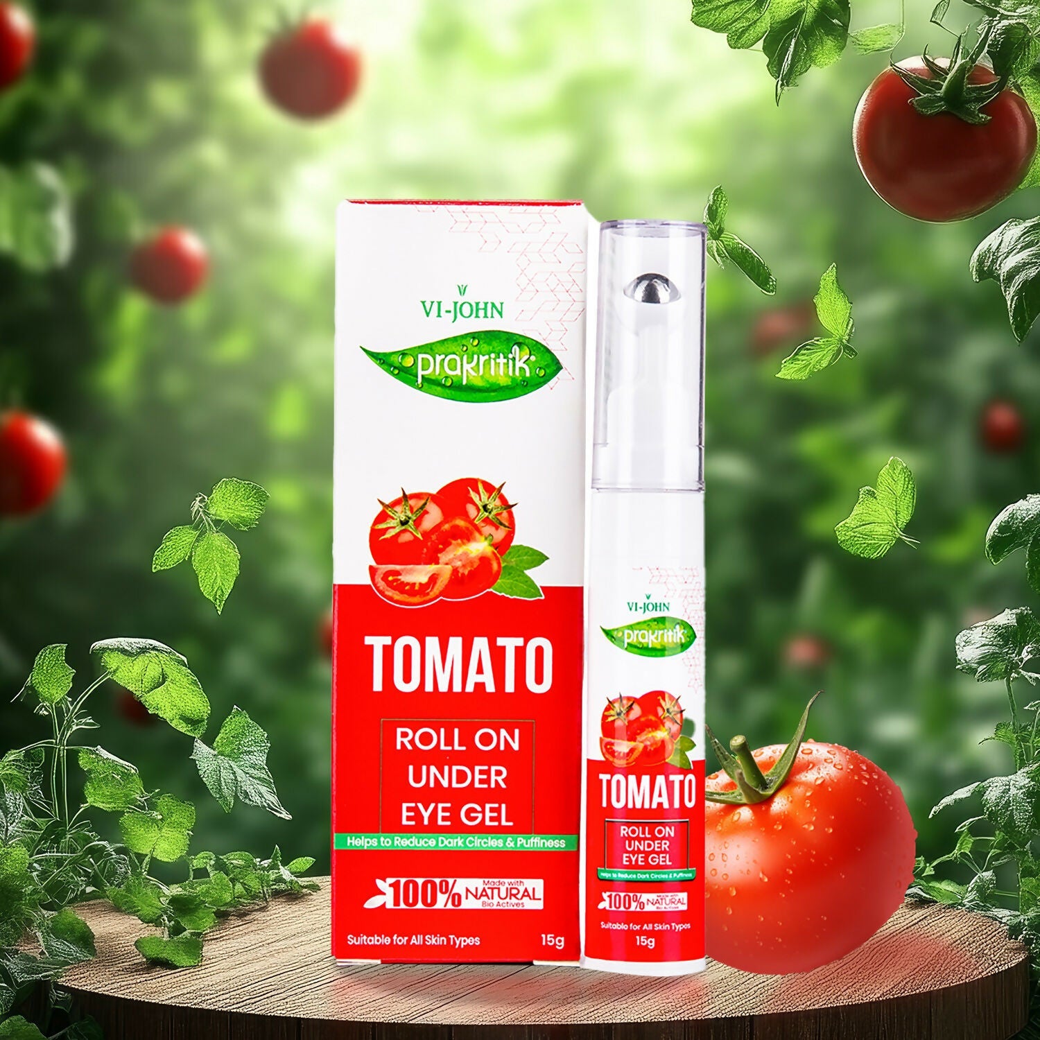 VI-JOHN Prakritik Tomato Under Eye Gel, Reduces Dark Circles, Puffiness,Fine Lines 100% Bioactives | Swadesiicart