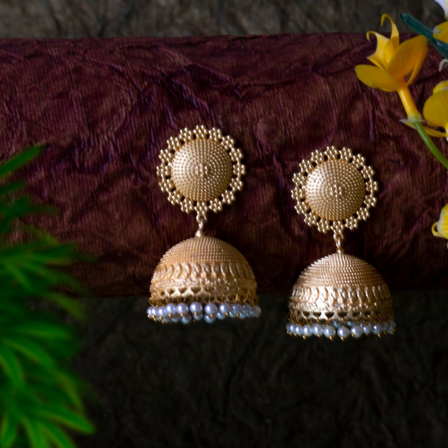 Joban Fashion Women Matte Gold Brass Jhumka | Swadesiicart