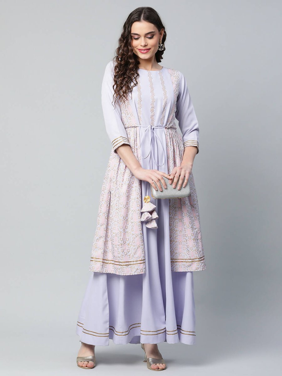 Ahalyaa Womens Powder Blue Crepe Floral Dress | Swadesiicart