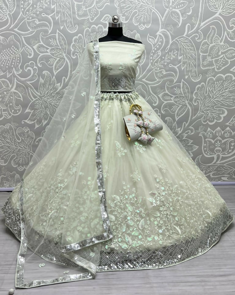 Jyoti Fashion Women's Sea Green Bridal Net Fancy Sequins with Multi Thread Embroidered Wedding Lehenga Choli | Swadesiicart
