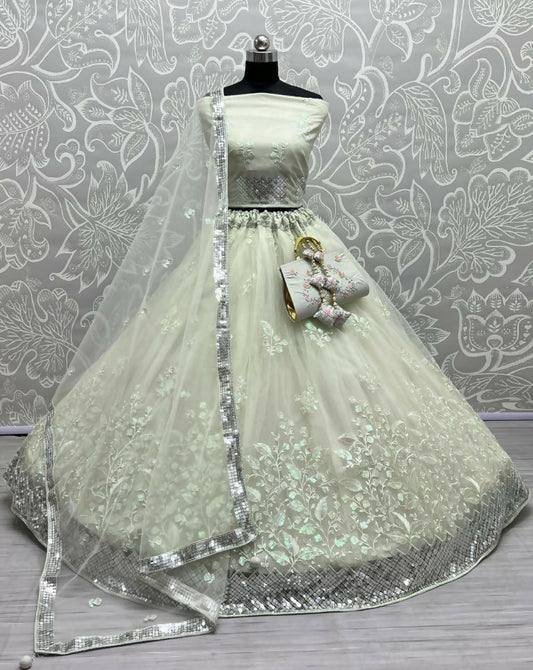 Jyoti Fashion Women's Sea Green Bridal Net Fancy Sequins with Multi Thread Embroidered Wedding Lehenga Choli | Swadesiicart